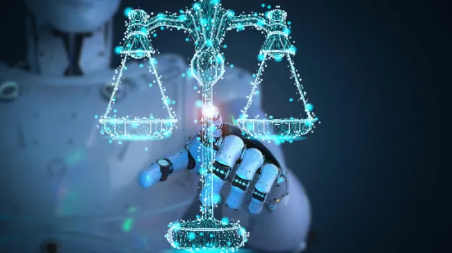 robot hand and balance scale